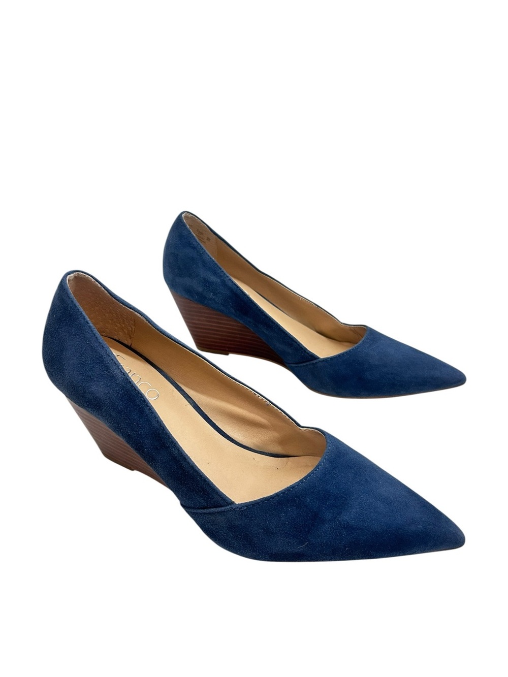 Franco Sarto Alexandra Navy Suede Pointed-Toe Wedge Pumps Size 7